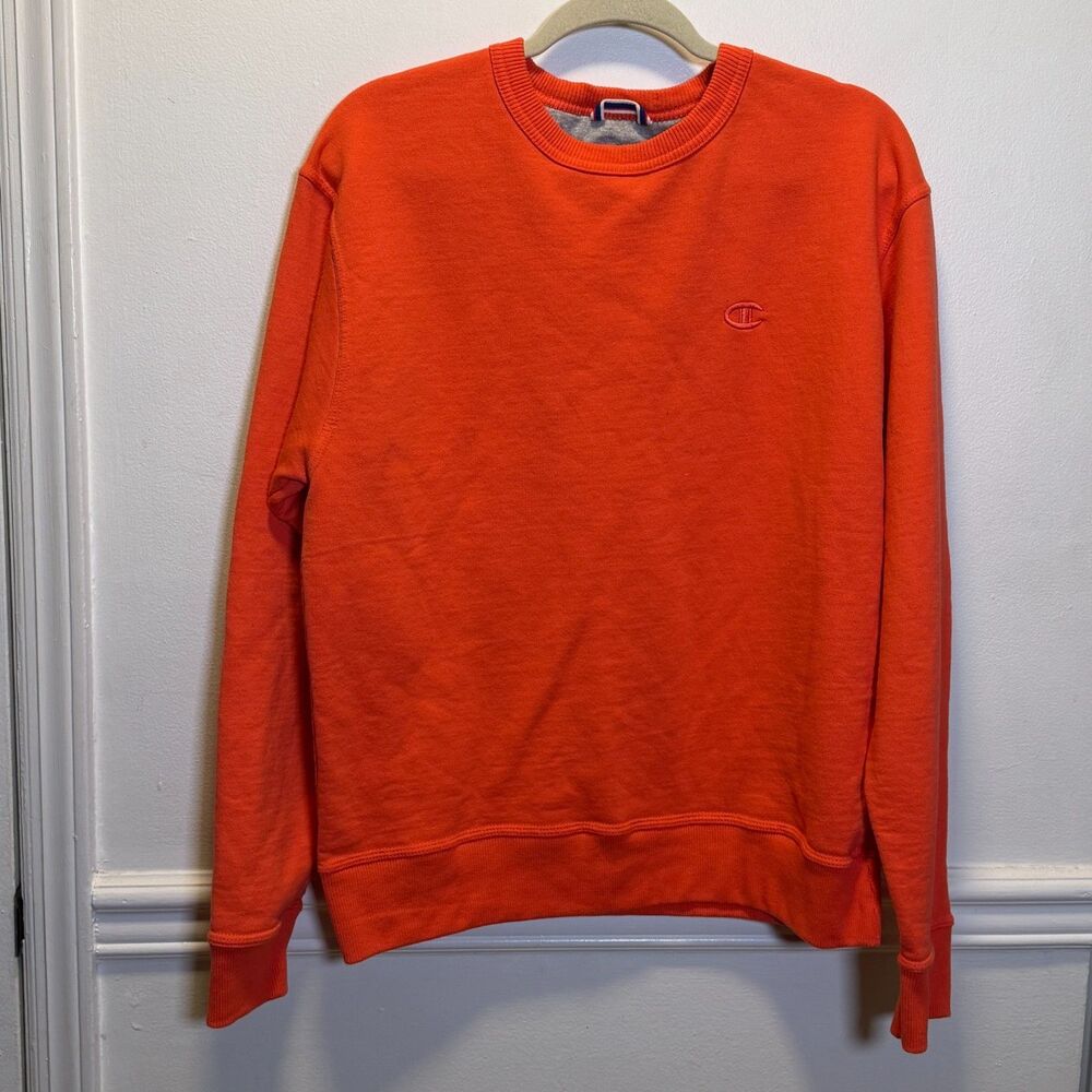 Champion Reverse Weave Style Crewneck Sweatshirt Orange Coral Logo Medium